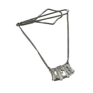 Vintage Tie Bar with Chain Dangling Monogram WFB Sterling Silver & Marcasites